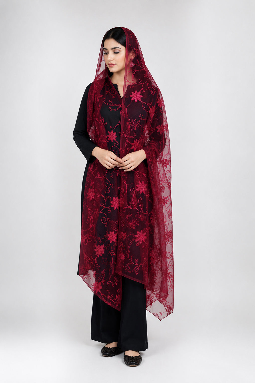 Bridal & Festive Embroidered Net Dupatta