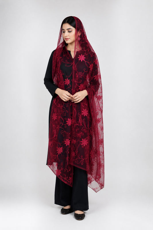 Bridal & Festive Embroidered Net Dupatta