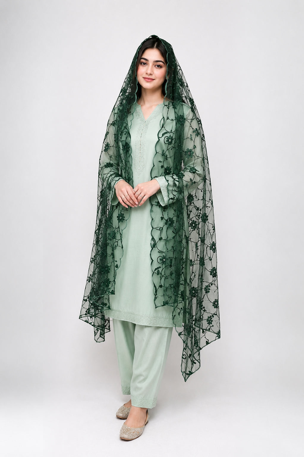Bridal & Festive Embroidered Net Dupatta
