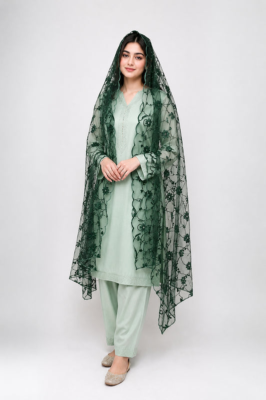 Bridal & Festive Embroidered Net Dupatta
